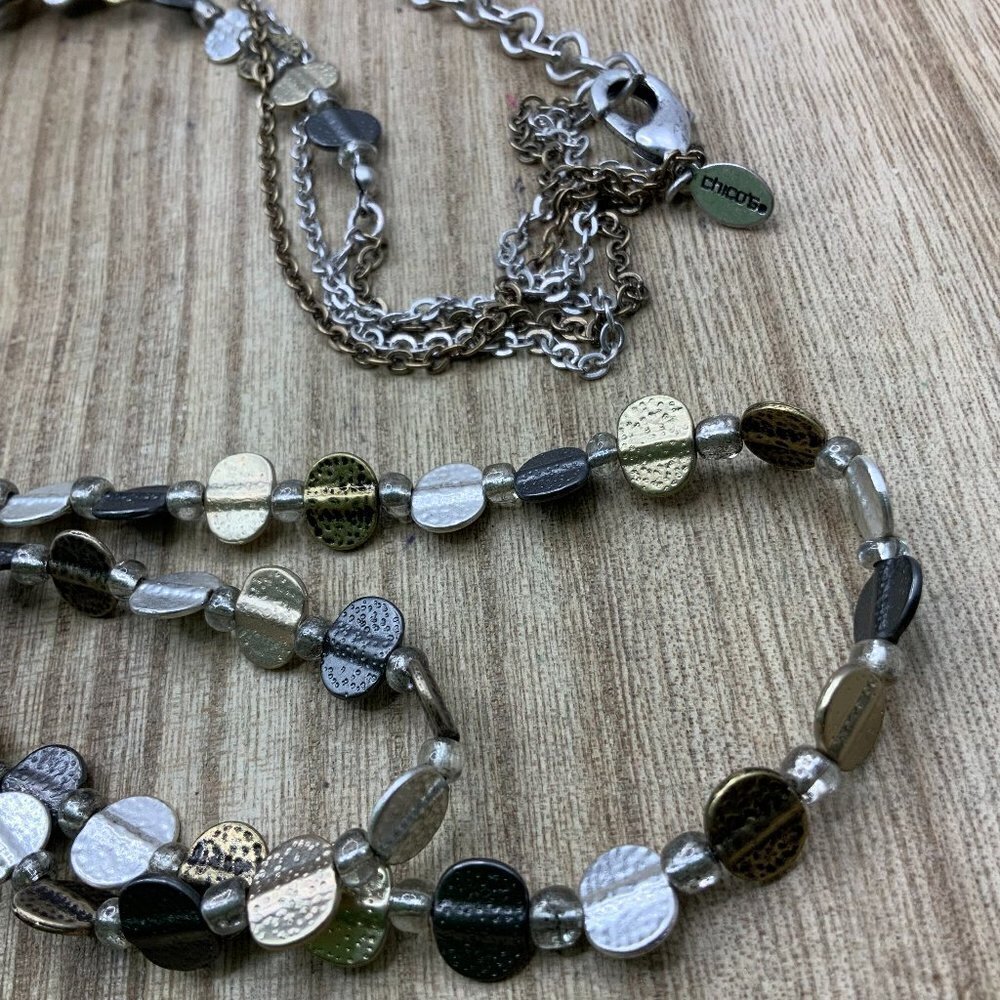 Chico's Mixed Metals Circle Discs Two Tier Long Necklace